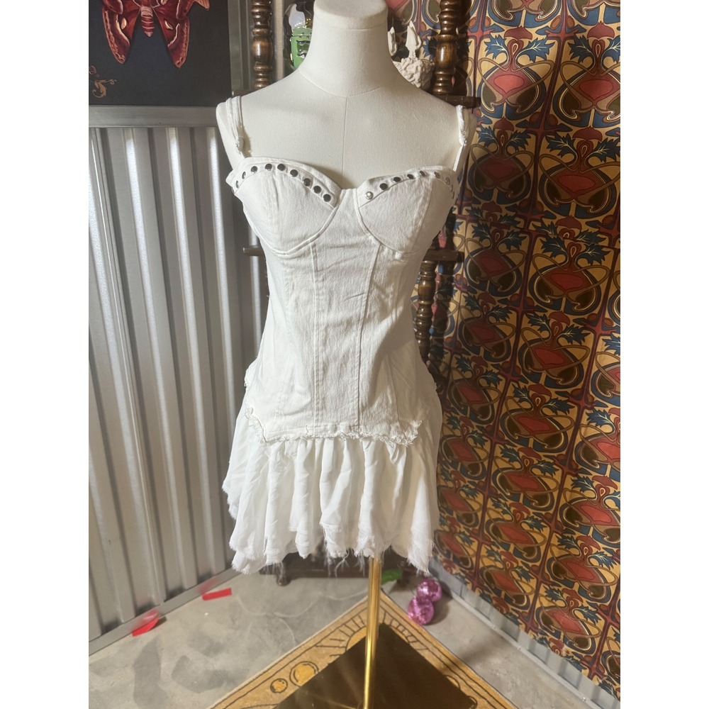 Dolls kill Generation kiss White Denim Corset Mini Dress Studded‎ XL